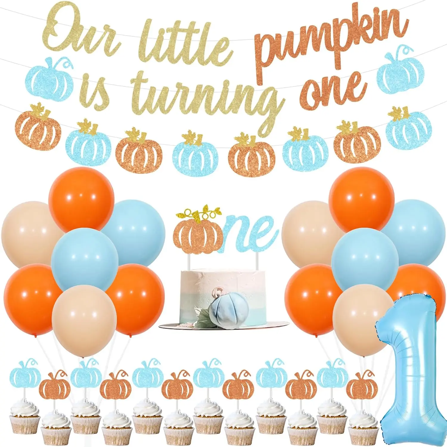 

Little Pumpkin 1st Birthday Decor Our Little Pumpkin Is Turning One Banner Cake Topper Balloons Fall Autumn First Birthday Party