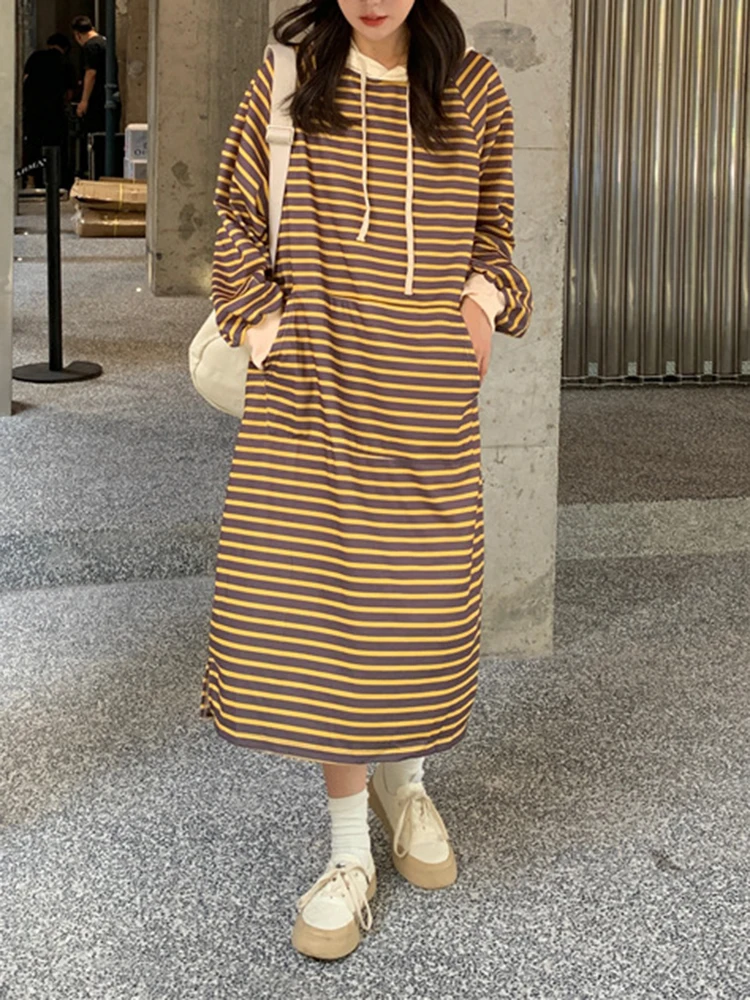Jyate Korean Fashion Sweatshirts Dress Large Size Fleece Striped Long Hooded Sweatshirts Casual All-match Drawstring Pullovers
Jyate Korean Fashion Sweatshirts Dress Large Size Fleece Striped Long Hooded Sweatshirts Casual All-match Drawstring Pullovers