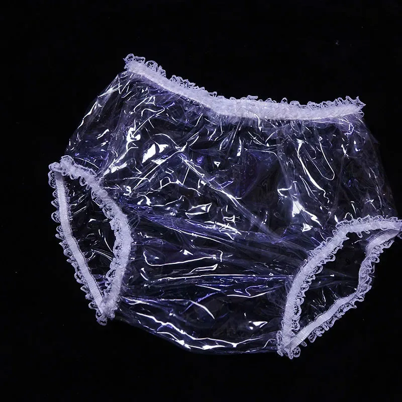 

PVC Plastic Underpants Ttransparent Lace Loose Waterproof Soft Silent ABDL Diaper Briefs Incontinence Pants Adult Baby Panties