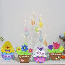 

Easter Bunny Table Wooden Sign Decor Happy Easter Wood Tabletop Decoration Tulips Tiered Tray for Happy Easter Party Supplies