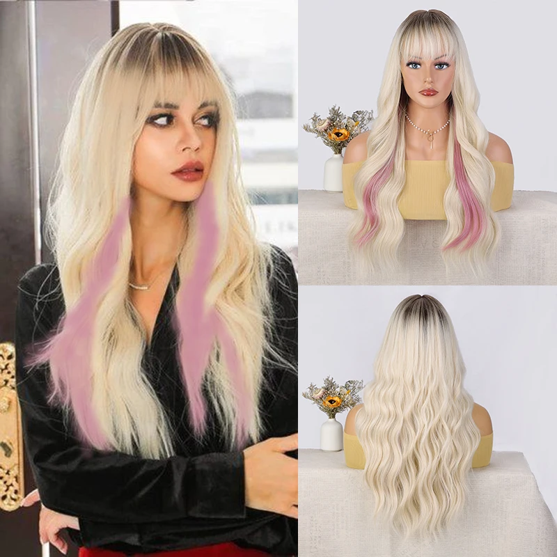 Long Water Wave Synthetic Pink Highlight Wigs with Bangs Blonde Ombre Culy Wig for Women Heat Resistant Daily Cosplay Party Wig
Long Water Wave Synthetic Pink Highlight Wigs with Bangs Blonde Ombre Culy Wig for Women Heat Resistant Daily Cosplay Party Wig