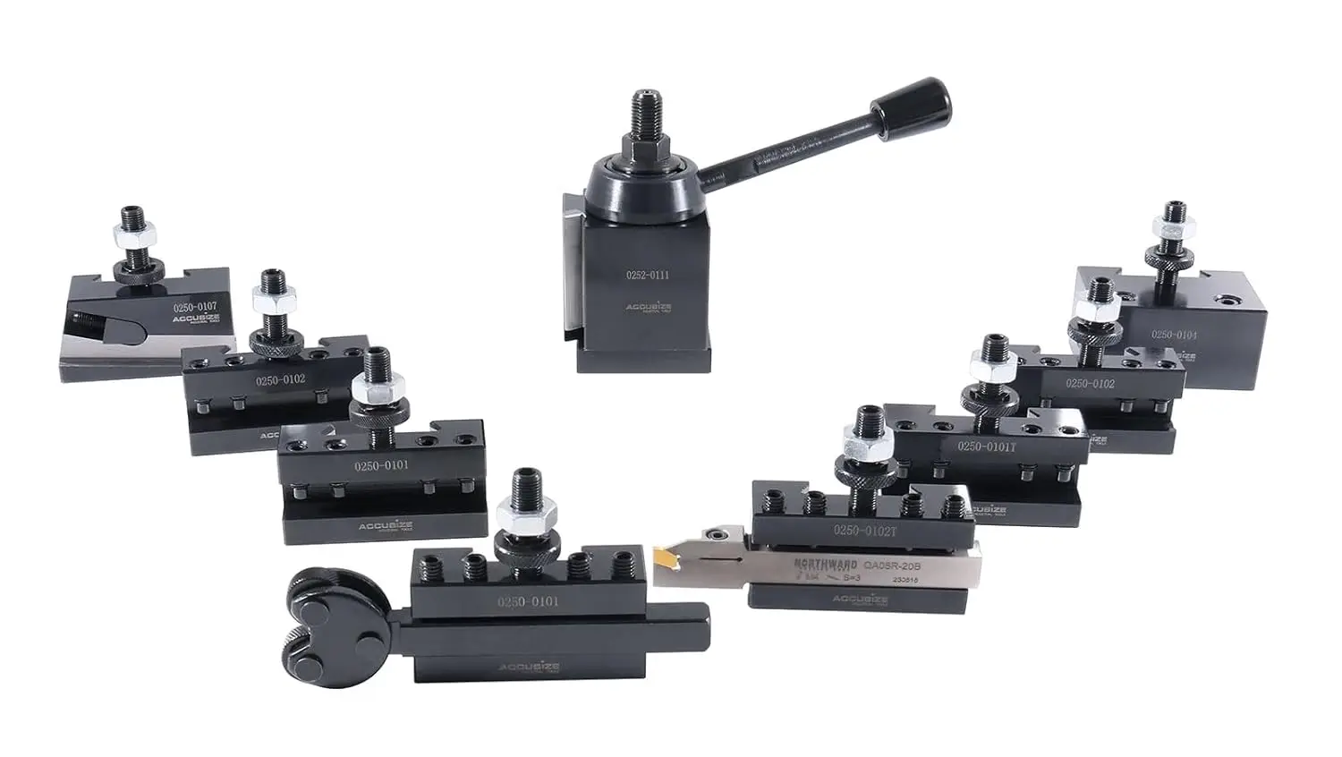 Accusize Industrial Tools 11 Pcs AXA Wedge Type Quick Change Tool Post Set for Lathe Swing 6"-12" incl.
Accusize Industrial Tools 11 Pcs AXA Wedge Type Quick Change Tool Post Set for Lathe Swing 6"-12" incl.