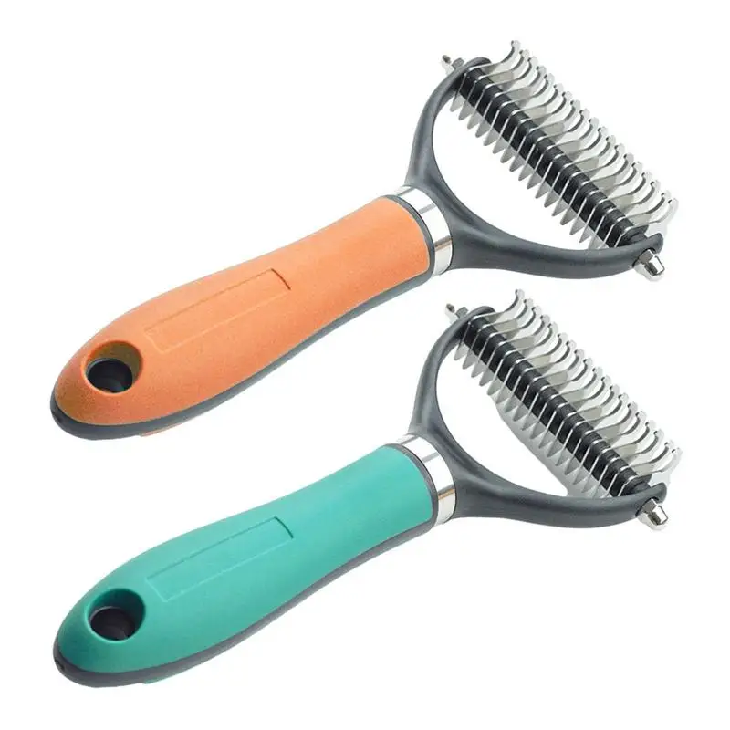 

Pet Deshedding Brush Double Sided Undercoat Rake For Dogs & Cats Shedding Comb And Dematting Tool For Grooming Extra Wide