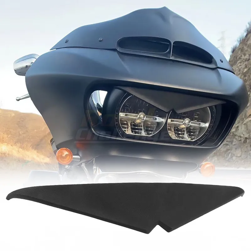 

Motorcycle Headlight Trim Headlamp Eyebrow Eyelid Sticker Decoration Upper Tip Cover Visor Accent For Harley Road Glides 15-up
