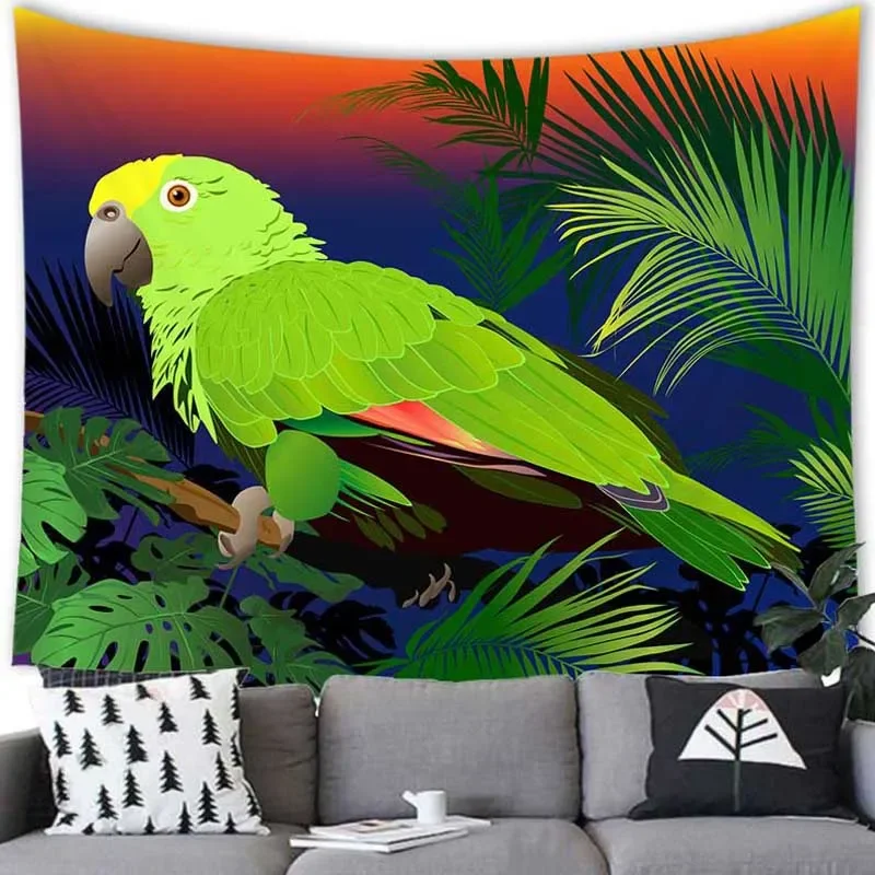 

Tropical Plants Tapestry Wall Hanging Parrot Animal for Home Decoration Bedroom Dormitory Living Room Background Hanging Curtain