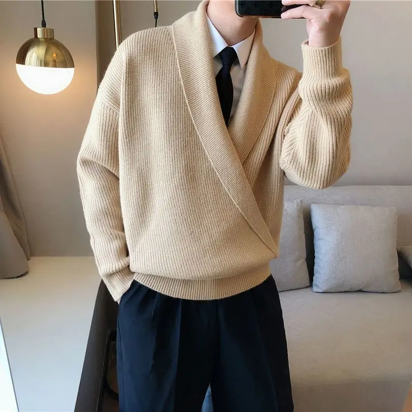 Korean autumn and winter solid color large V-neck drape personalized sweater men's loose lazy style casual sweater jackets tops
Korean autumn and winter solid color large V-neck drape personalized sweater men's loose lazy style casual sweater jackets tops