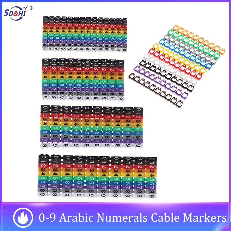 

100/150pcs 0-9 Arabic Numerals Cable Markers Colourful M Type Marker Number Tag Label For Wire 1.5/2.5/4/ 6mm²