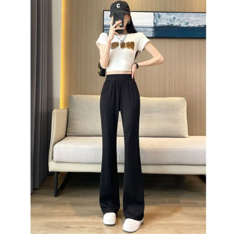 

Women's Clothes Spring Summer Loose Ice Silk Thin Sagging Wide Leg Pants 2023 New Straight Casual Slim Flare Trousers