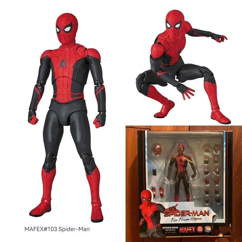 

15cm Marvel Spiderman Action Figure Avengers 3 Mafex 113 Far From Home: Spider-Man Upgrades His Suit Collectible Figures Model