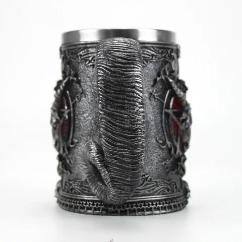 

Baphomet Mug Tankard Stainless Steel Resin 3D Baphomet Pentagram Sabbatic Gothic Wicca Pagan Horn Beer Tankard Cup Mugs 600ml