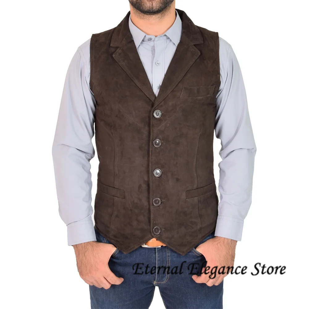 

New Western Cowboy Men's Vest V Neck Single Breasted Vest Classic Style Suit Chaleco Suede Steampunk жилетка мужская классика