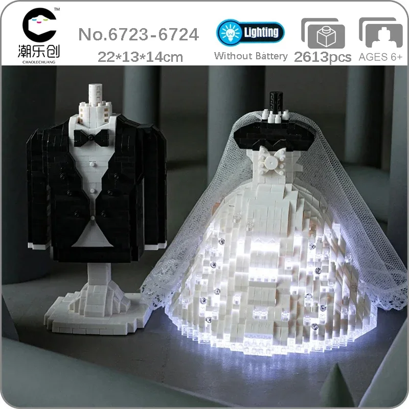 

CLC любовь брак костюм невесты жениха свадебное платье ожерелье модель кронштейн со светодиодной подсветкой бриллиантовые Блоки Кирпичи Игрушка для строительства без коробки
