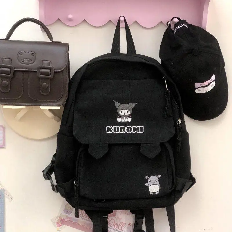 

Школьный ранец Kuromi Kawaii Anime Sanrio, простой рюкзак для учеников младшей и старшей школы, детская игрушка, подарок