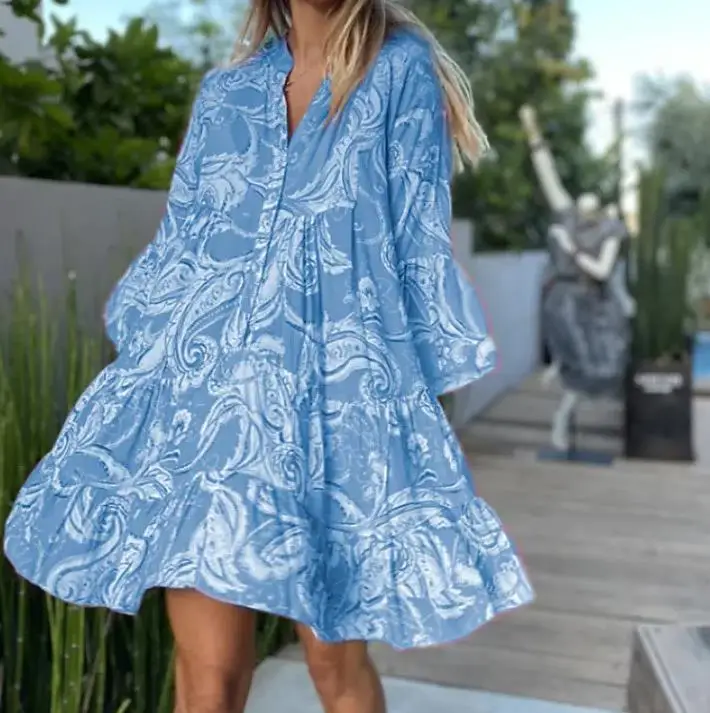 Womens Dresses 2023 Summer Fashion Printed Bell Sleeves Casual V-Neck Long Sleeves Loose Daily Vacation Mini Swing Dress
Womens Dresses 2023 Summer Fashion Printed Bell Sleeves Casual V-Neck Long Sleeves Loose Daily Vacation Mini Swing Dress