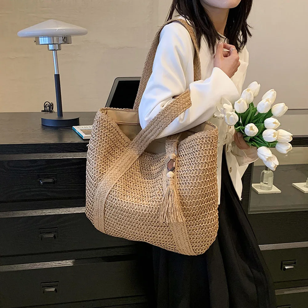 Tassel Woven Shopper Tote - Large Capacity Summer Straw Shoulder Bag 6 Sc32e543b73e042d79cc7b509d28350643
