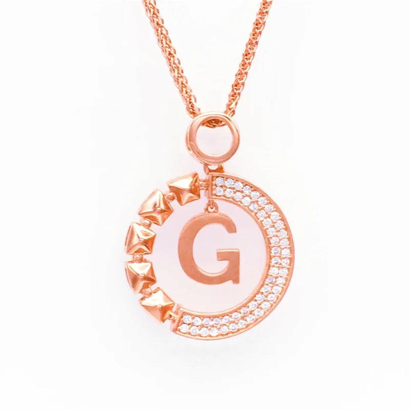 585 Purple Gold Plated 14K Rose Gold Round Letter G Crystal Necklace Irregular Round Pendant Fashion Charm Wedding Women Jewelry
585 Purple Gold Plated 14K Rose Gold Round Letter G Crystal Necklace Irregular Round Pendant Fashion Charm Wedding Women Jewelry