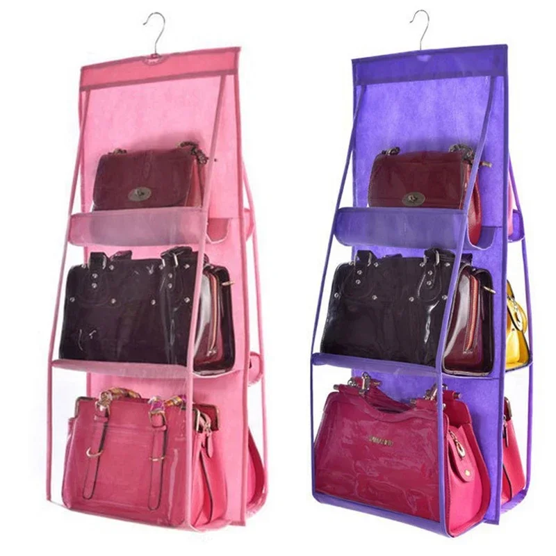 

6 Pocket Hanging Handbag Organizer for Wardrobe Closet Transparent Storage Bag Door Wall Clear Sundry Shoe Bag with Hanger Pouch