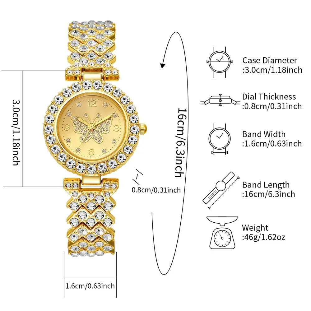 5PCS Luxury Rhinestone Butterfly Dial Women's Quartz Watch Elegant Ladies Bracelet Wristwatch Jewelry Set(Without Box) 5PCS Luxury Rhinestone Butterfly Dial Women's Quartz Watch Elegant Ladies Bracelet Wristwatch Jewelry Set(Without Box)
