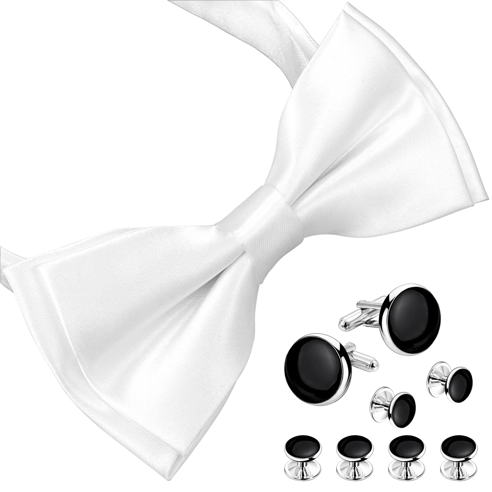 

HAWSON Black Bow Ties Set with Cufflinks and Studs,Men's Adjustable Pre-Tied Silk Tuxedo Bow tie for Wedding.