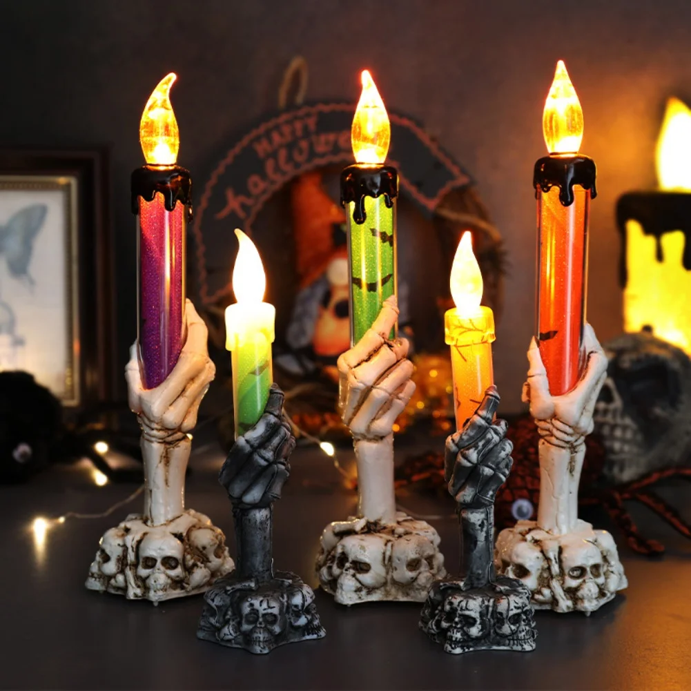 

Halloween LED Lights Horror Skull Ghost Holding Candle Lamp Happy Holloween Party Decoration for Home Haunted House Ornaments