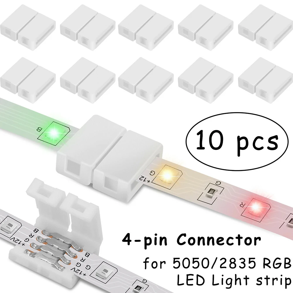 10Pcs 4-Pin 10mm RGB LED Light Strip Connectors Solderless Gapless Terminal Extension Adapter Unwired For RGB 5050/3528
10Pcs 4-Pin 10mm RGB LED Light Strip Connectors Solderless Gapless Terminal Extension Adapter Unwired For RGB 5050/3528