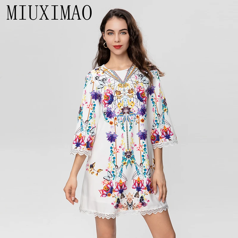 MIUXIMAO 2023 High Quality Spring&Summer Elegant Dress Short Sleeve O-Neck Print Lace Fashion Mini Dress Women Vestides
MIUXIMAO 2023 High Quality Spring&Summer Elegant Dress Short Sleeve O-Neck Print Lace Fashion Mini Dress Women Vestides