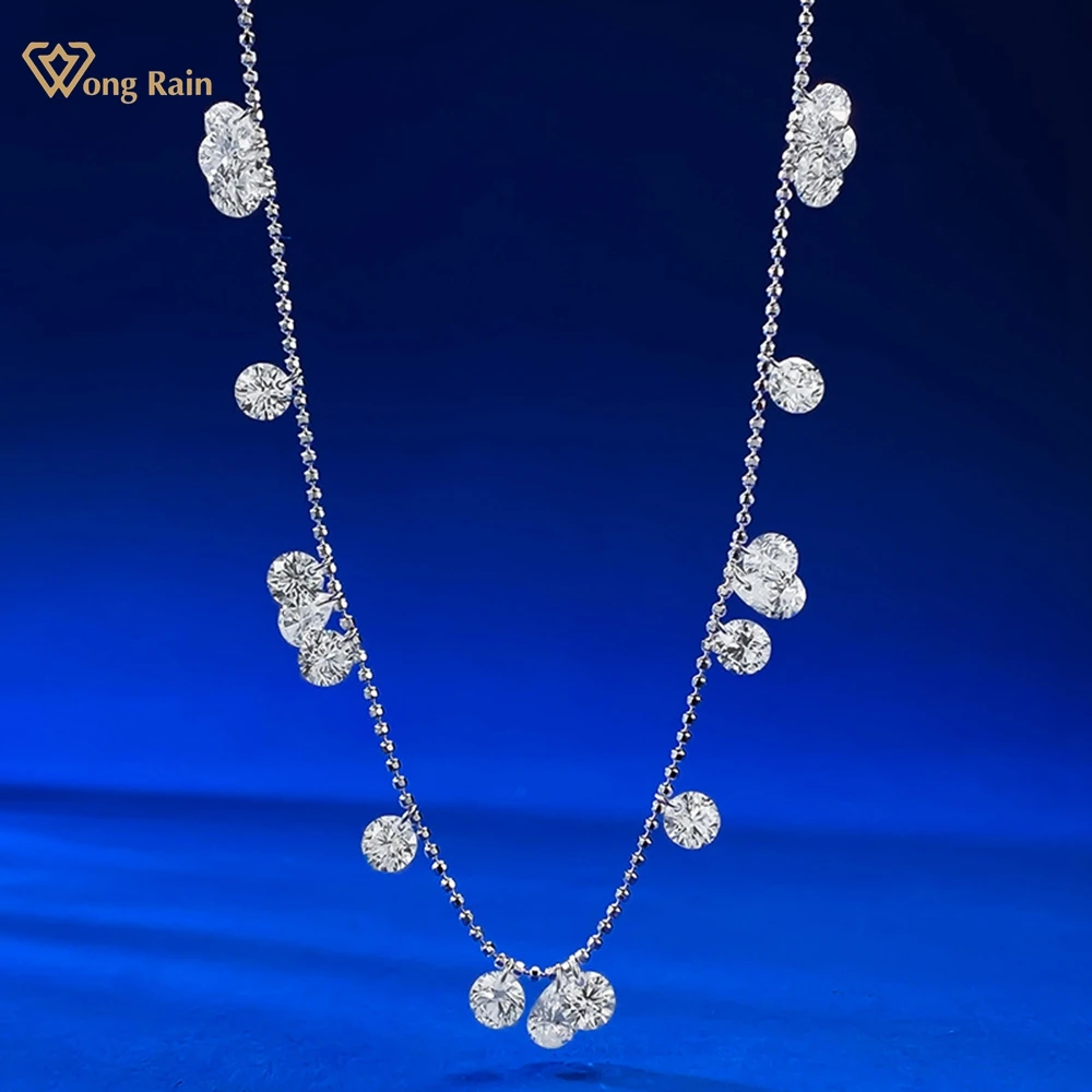 

Wong Rain 100% 925 Sterling Silver Round Cut Lab Sapphire Gemstone Sparkling Fine Pendant Necklace For Women Jewelry Wholesale