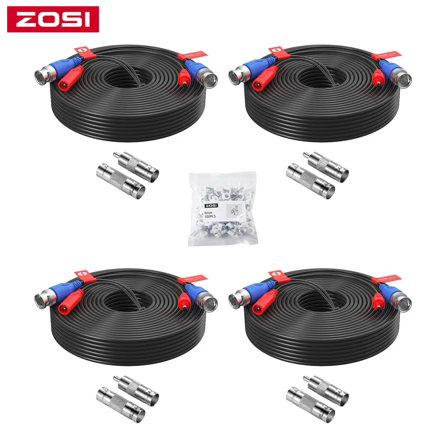 

ZOSI 4-Packed 18M 30M (60ft,100ft) CCTV Power Video BNC + DC plug cable for CCTV Camera and DVR system Coaxial Cable