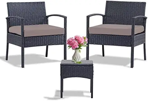 

Chairs Set Bistro Set 3 Pieces Conversation Set Furniture Set for Small Balcony Rattan Chairs and Table with Cushions Red Patio