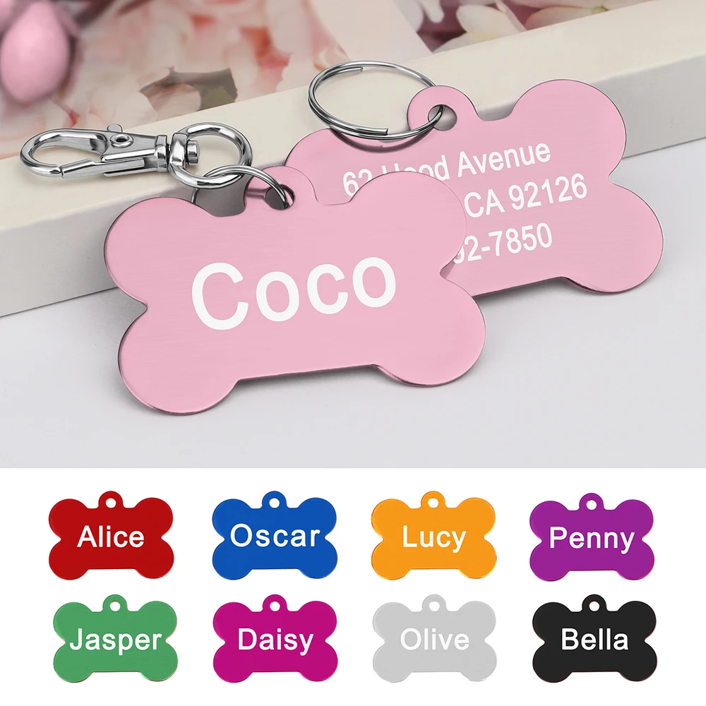 

Personalized Dogs Cats ID Tag Custom Alloy Bone Puppy Kitten Collar Accessories Anti-lost Pet Name Tags for Small Large Dog Cat