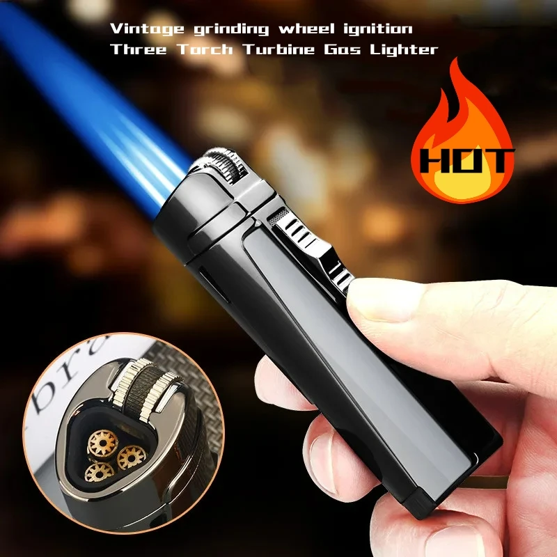 HOT Metal Windproof Outdoor Blue Flame Three Torch Turbine Butane Gas Lighter Kitchen Cigar High Fire Cigar Lighter Men's Gift
HOT Metal Windproof Outdoor Blue Flame Three Torch Turbine Butane Gas Lighter Kitchen Cigar High Fire Cigar Lighter Men's Gift