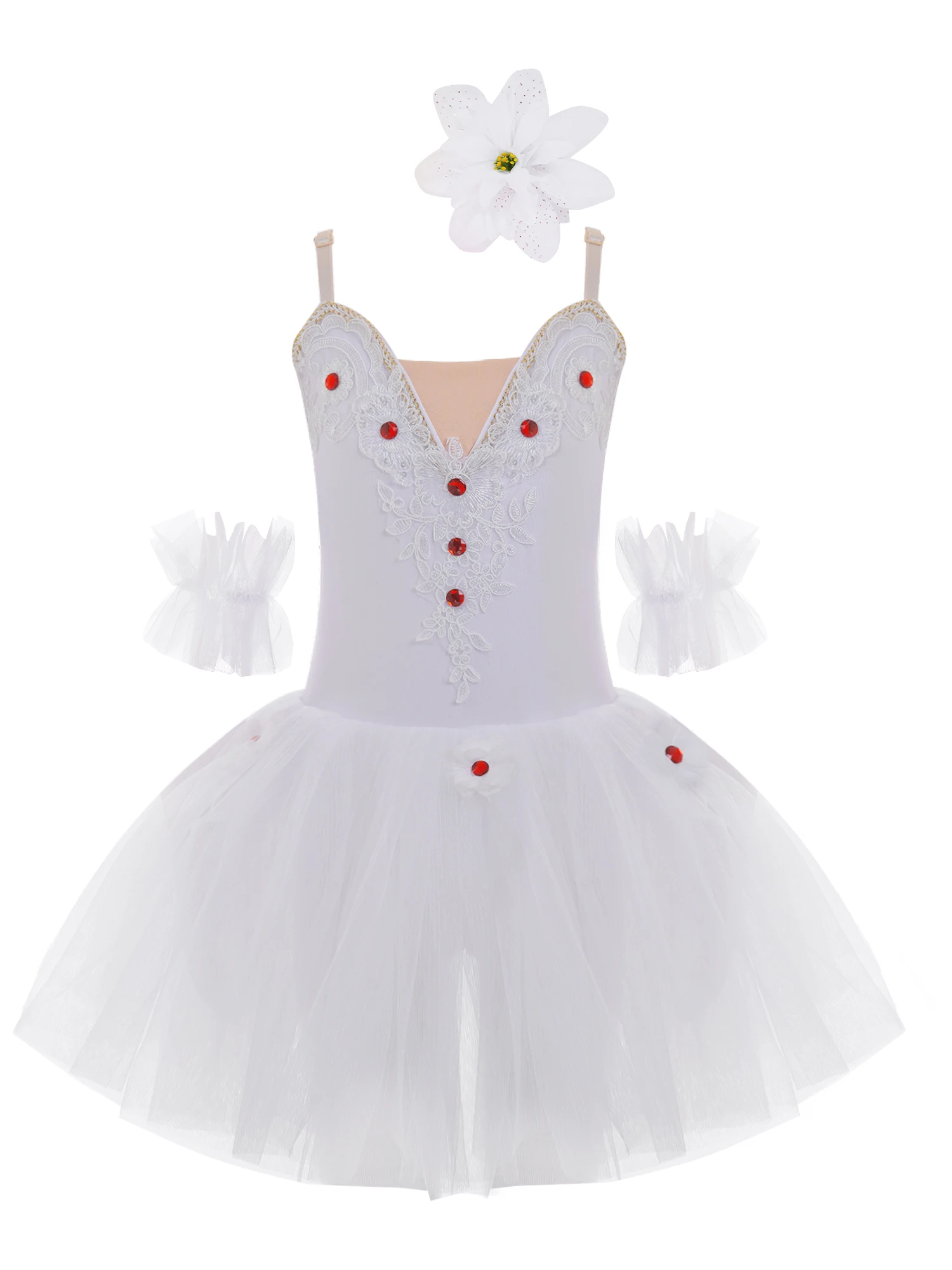 Kids Girls Sleeveless Lace Flower And Shiny Rhinestone Decorated Tutu Mesh Dress with Headdress And Cuffs for Ballet Dance Party
Kids Girls Sleeveless Lace Flower And Shiny Rhinestone Decorated Tutu Mesh Dress with Headdress And Cuffs for Ballet Dance Party