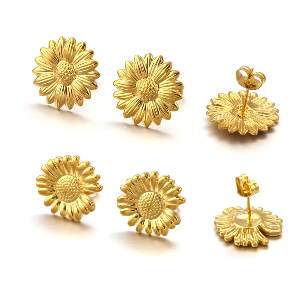 

6pcs Stainless Steel Sun Flower Earrings Korean Cute Stud Earrings for Women 18K PVD Gold-plated Flowers Earring Trendy Jewelry