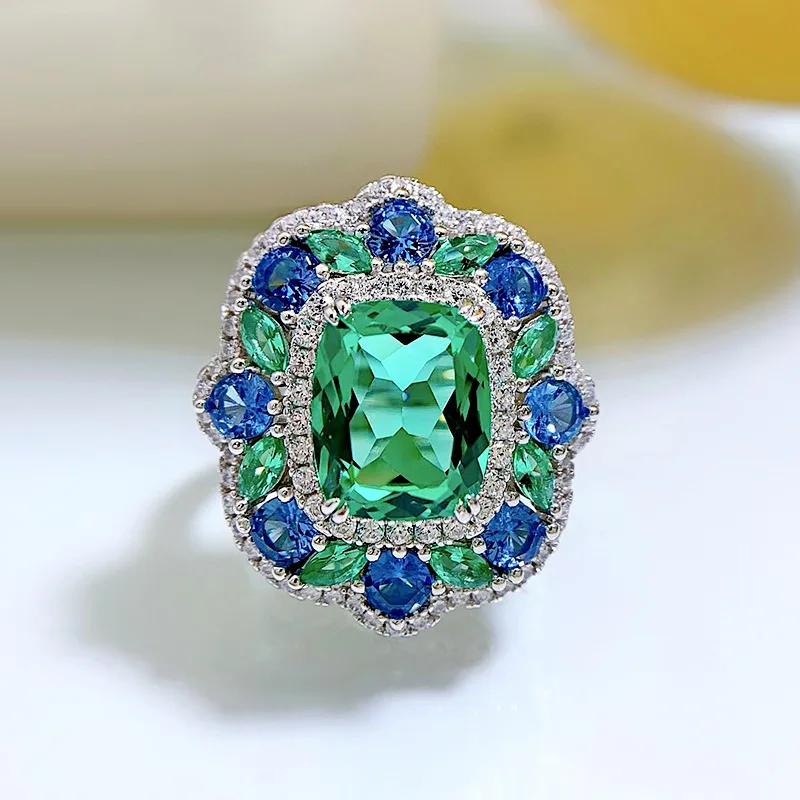 

Jewelry 2023 New S925 Silver Secret Garden 8 * 10 Simulated Green Tourmaline European and American Style Ins Live Hot