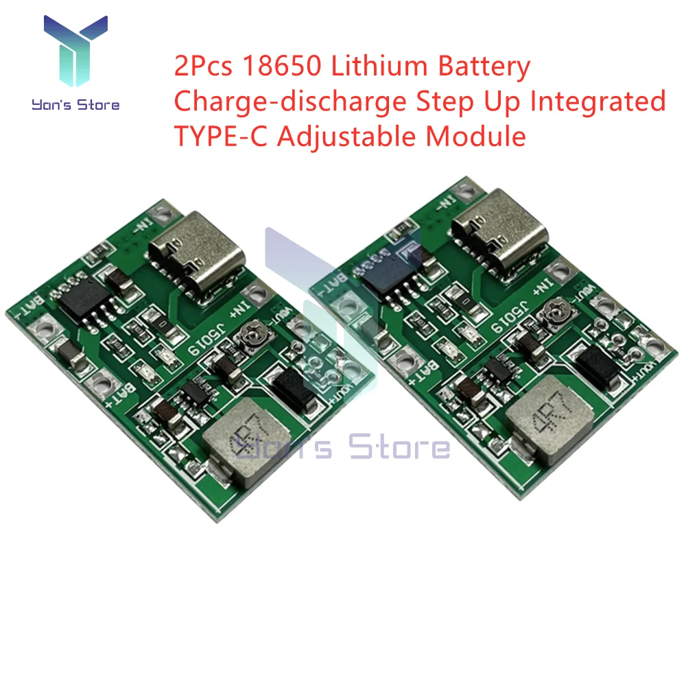 

2Pcs 3.7V 18650 Lithium Battery Charging Step Up Discharging Integrated TYPE-C/USB Adjustable Module DC4.5-8V to DC4.3-27V 2A