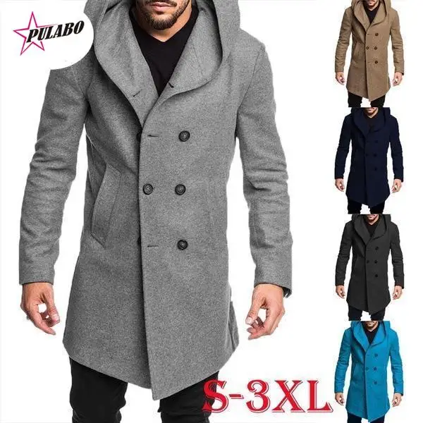 

PULABO Autumn Winter Mens Long Trench Coat Fashion Boutique Wool Coats Brand Male Slim Woolen Windbreaker Jacket S-3XL