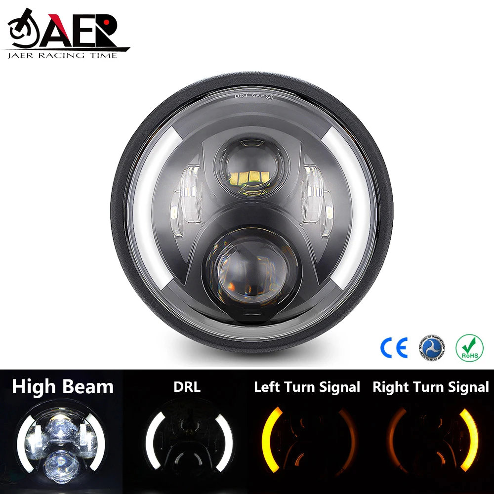 

7.5" Motorcycle LED Headlight with Halo Angel Eye DRL Turn Signal Light Indicator for Harley Cafer Racer Chopper Bobber