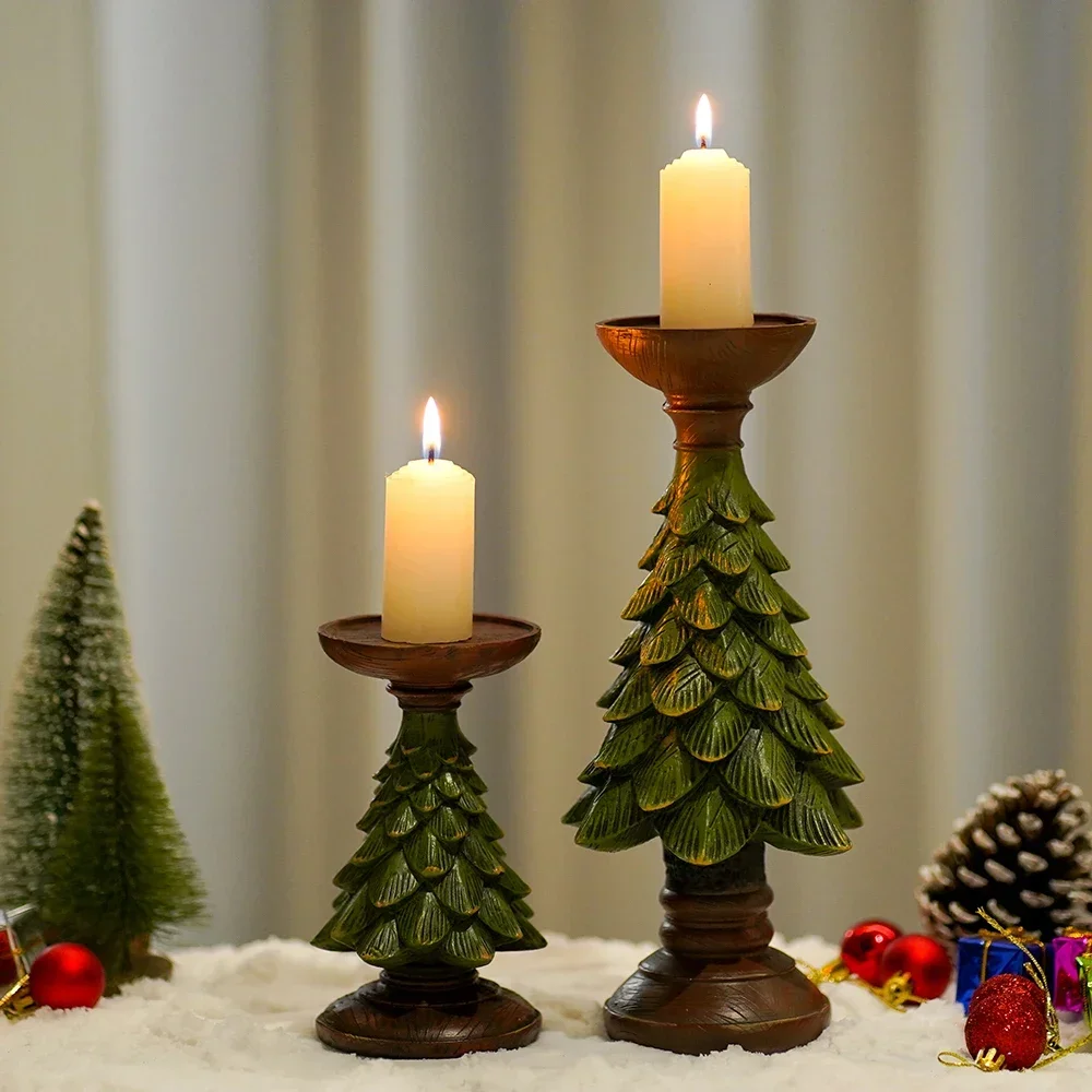 

Resin Christmas Tree Candle Holder Figurines Christmas Decorations Candlestick Craft Home Interior Living Room Decor