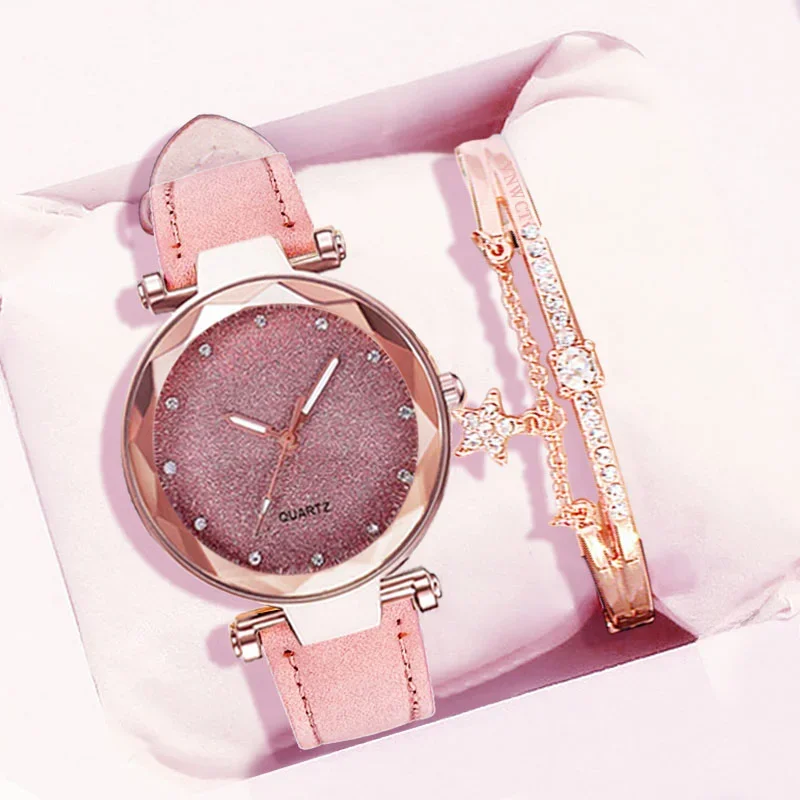 

Casual Watches Women Romantic Starry Sky Watch Bracelet Leather Rhinestone Designer Ladies Clock Simple Gift Montre Femme