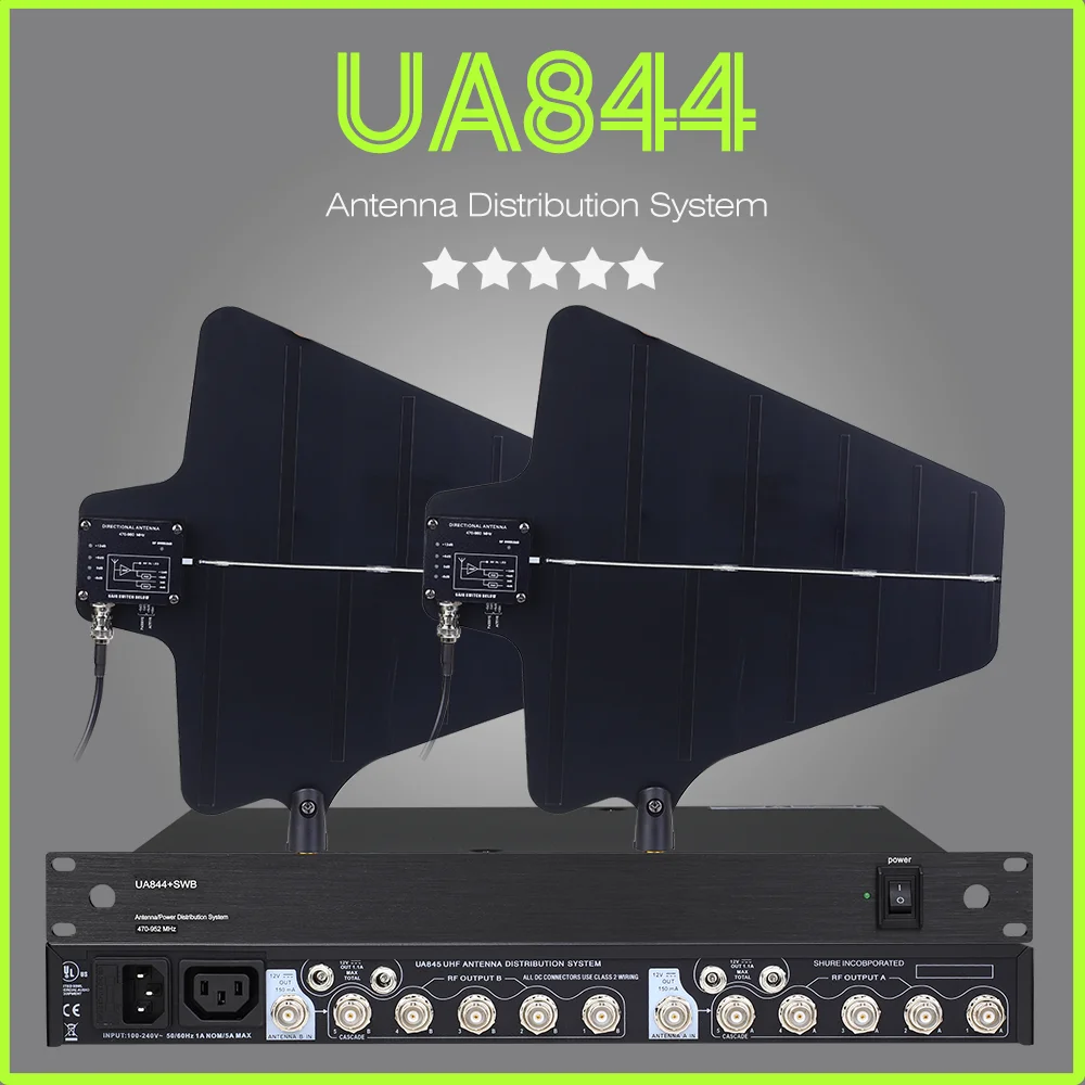 

UA844 UA844+/LC Antenna amplifier 5 Channel Power Distributor System Super Wideband UHF 500-950MHz For Wireless microphone