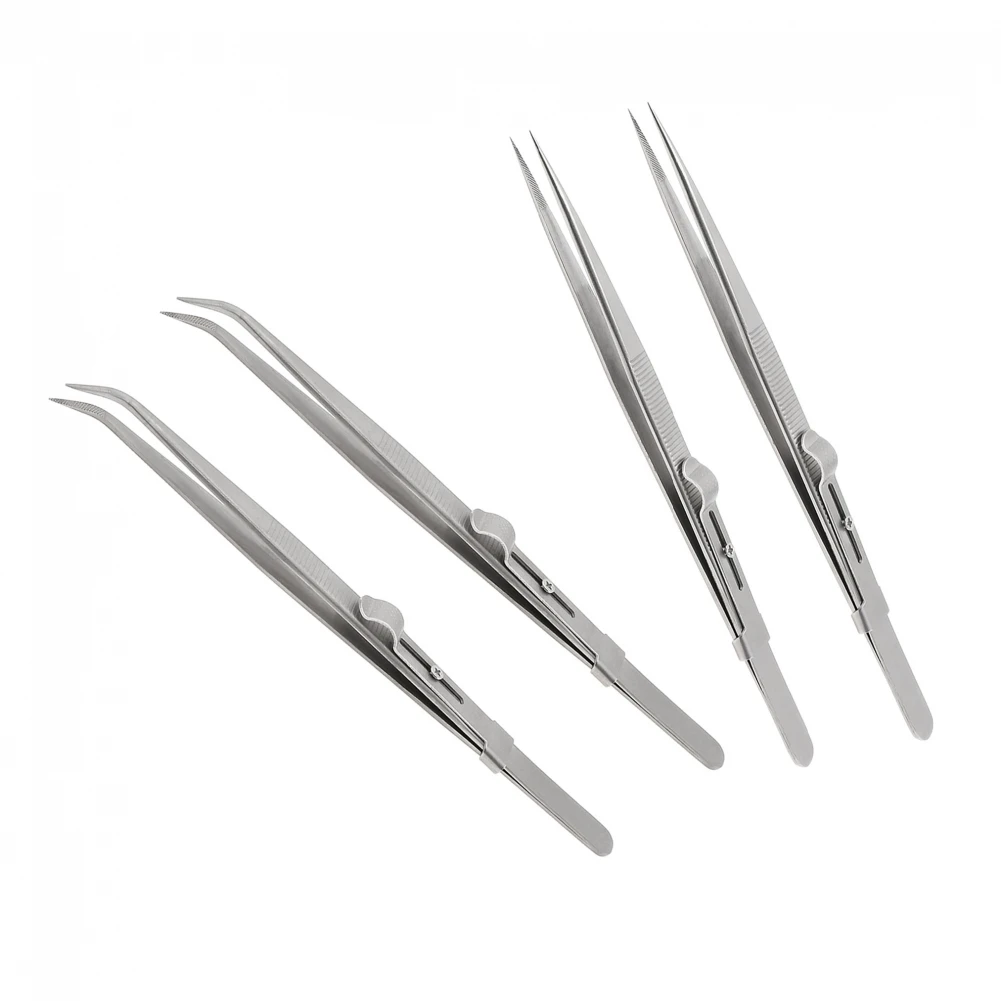 

4pcs Precision Stainless Steel Tweezer for Jewelry Making Craft with 2pcs Point Tip Straight Tweezer 2pcs Locking Curved Tip