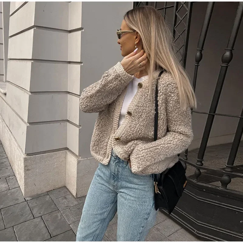 Lamb Wool Women Coat O-neck Long Sleeve Single Breasted Female Short Jacket, Autumn Winter Fashion, Loose Lady Outwear 16 Mallzona Sc348a308efcd44c681e9df70836d248fr Lamb Wool Women Coat O-neck Long Sleeve Single Breasted Female Short Jacket, Autumn Winter Fashion, Loose Lady Outwear Mallzona
