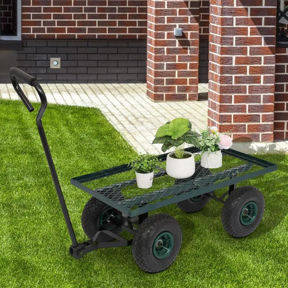 

Garden Cart Yard Dump Cart Wagon Carrier with Sturdy Steel Frame Heavy Duty Utility Wheelbarrow for Outdoor Lawn Landscape