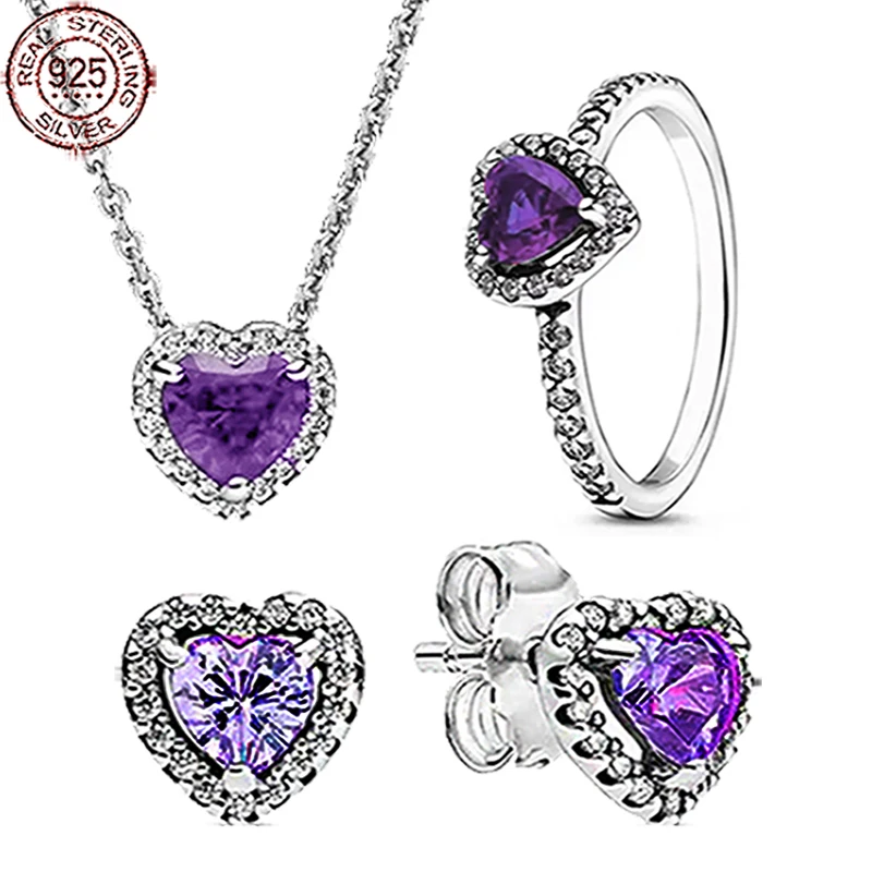925 sterling silver purple crystal heart-shaped series ring necklace earring set fit original female jewelry proposal gifts
925 sterling silver purple crystal heart-shaped series ring necklace earring set fit original female jewelry proposal gifts