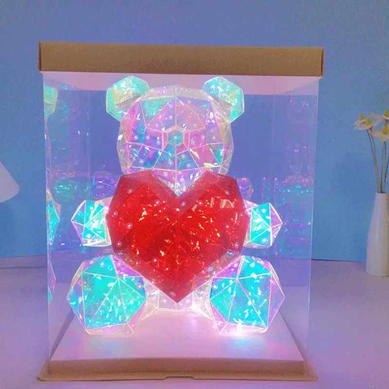 

Glowing Bear Led Night Light Table Lamp with Red Heart Valentine's Day Gift for Girlfriend Anniversary or Birthday