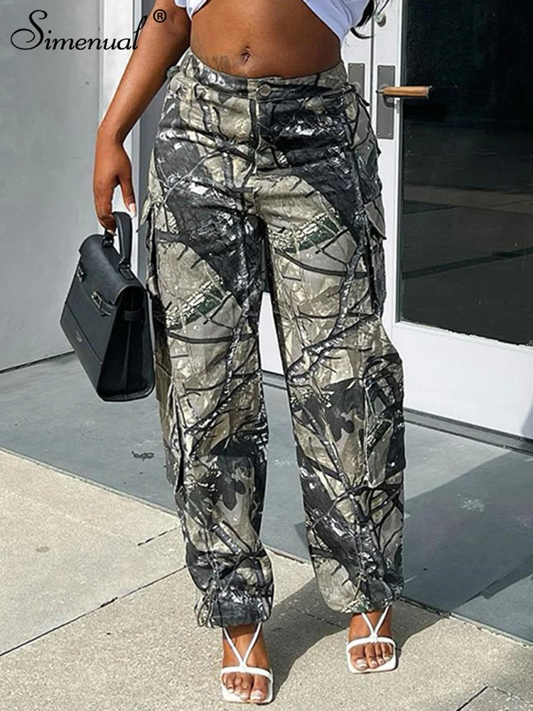 Simenual Camouflage Printing Cargo Pants Women Loose Straight Pockets Zipper Bottoms Autumn Fashion Streetwear Vintage Trousers
Simenual Camouflage Printing Cargo Pants Women Loose Straight Pockets Zipper Bottoms Autumn Fashion Streetwear Vintage Trousers
