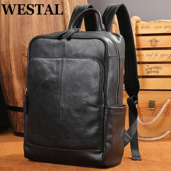 WESTAL 정품 가죽 노트북 백팩, 남성용 컴퓨터 가방, 14 인치 노트북, 이그제큐티브 비즈니스 대용량 쇼울백, 남아용