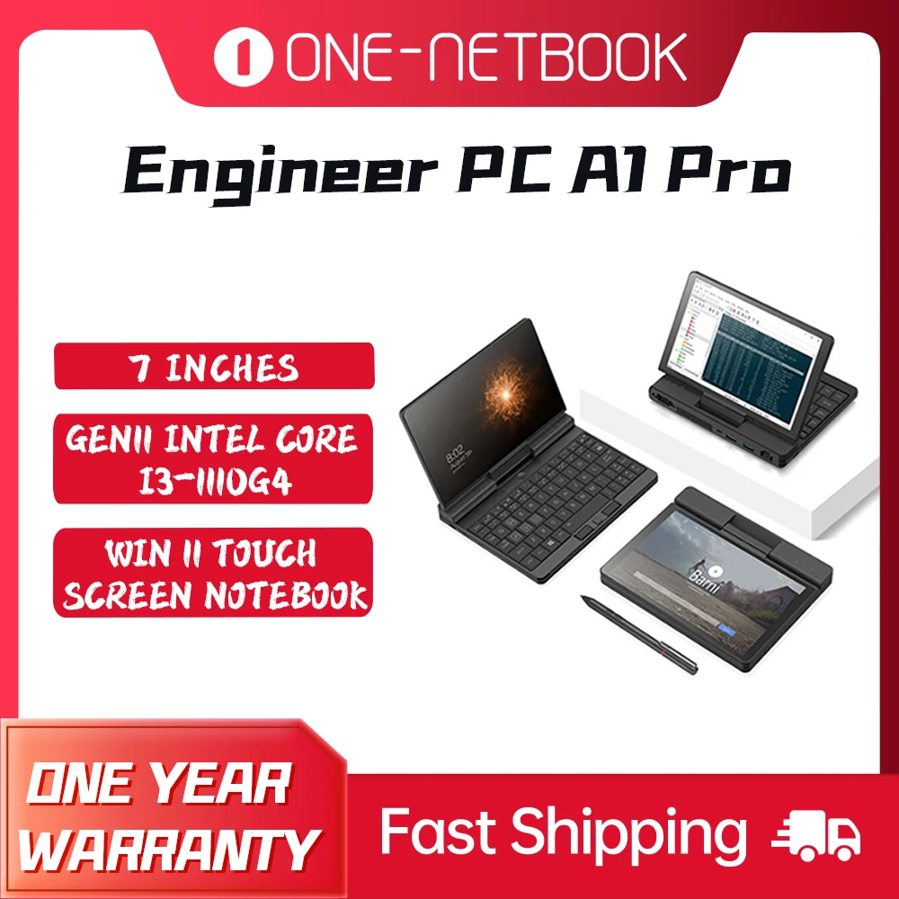 

One Netbook Engineer PC A1 Pro 7" IPS 1200P Handheld Laptop Gen11 Intel Core i3-1110G4 Win11 Touch Screen Notebook