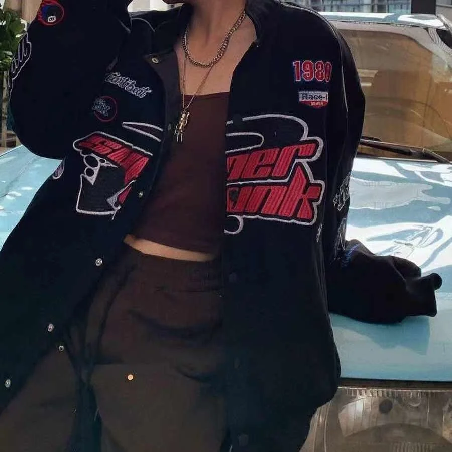 Новинка, вышитые гоночные костюмы в стиле ретро, мужская бейсбольная форма в стиле хип-хоп, куртка с блокировкой цвета, Женская куртка-пилот для мужчин 
Новинка, вышитые гоночные костюмы в стиле ретро, мужская бейсбольная форма в стиле хип-хоп, куртка с блокировкой цвета, Женская куртка-пилот для мужчин