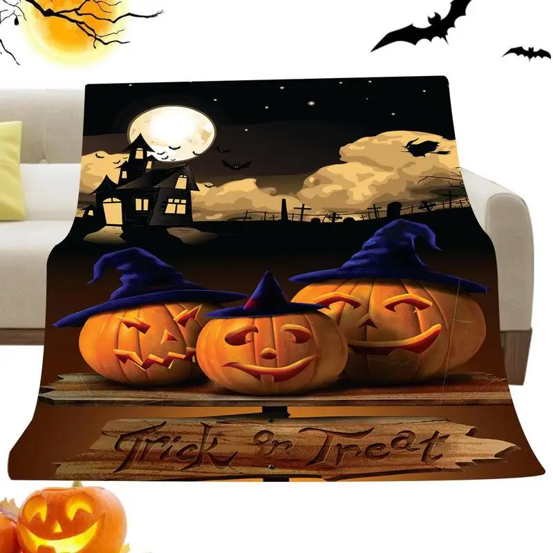 

Halloween Blankets Spooky Flannel Throw Blanket With Cute Witch Spider And Pumpkin Patterns Air Conditioning Quilt Horror Fans